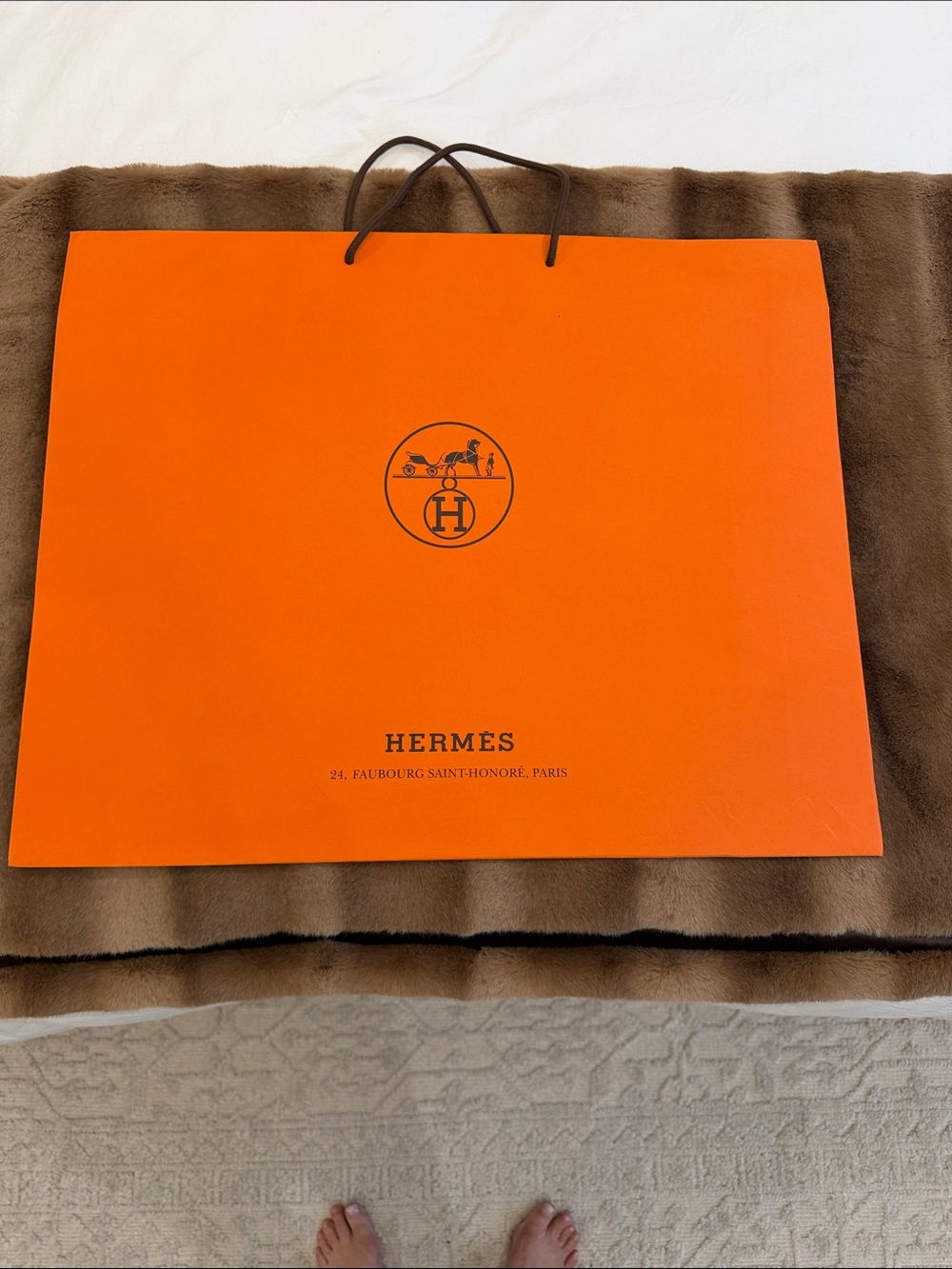 Large Hermes Signature Orange Shopping Bag